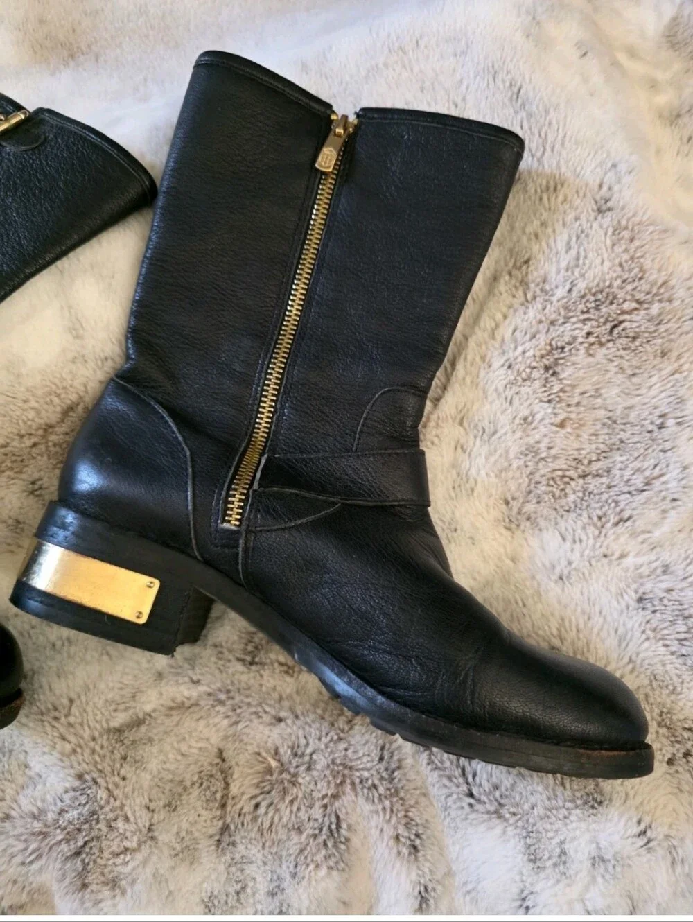 Vince Camuto  Winchell Women's Black & Gold Leather Boots US Size 7 1/2 M